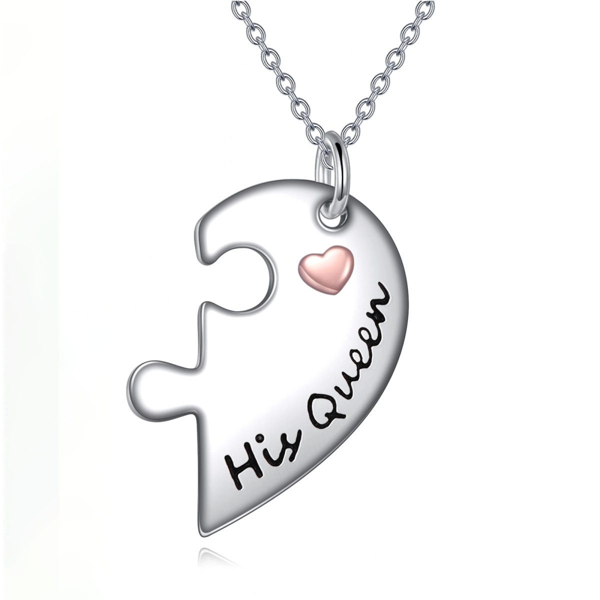 Sterling Silver Two-tone Couple & Heart Pendant Necklace-1