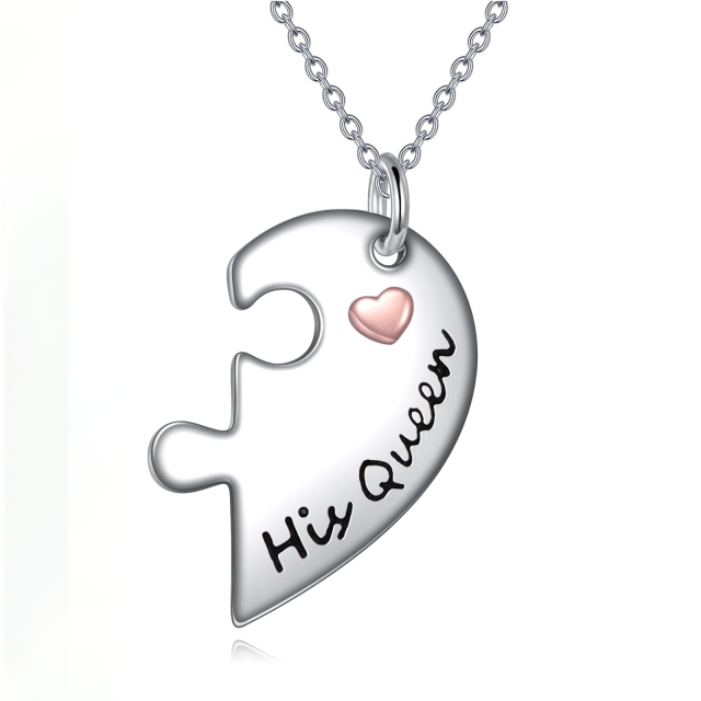 Collana con ciondolo a forma di coppia e cuore in argento sterling bicolore-1