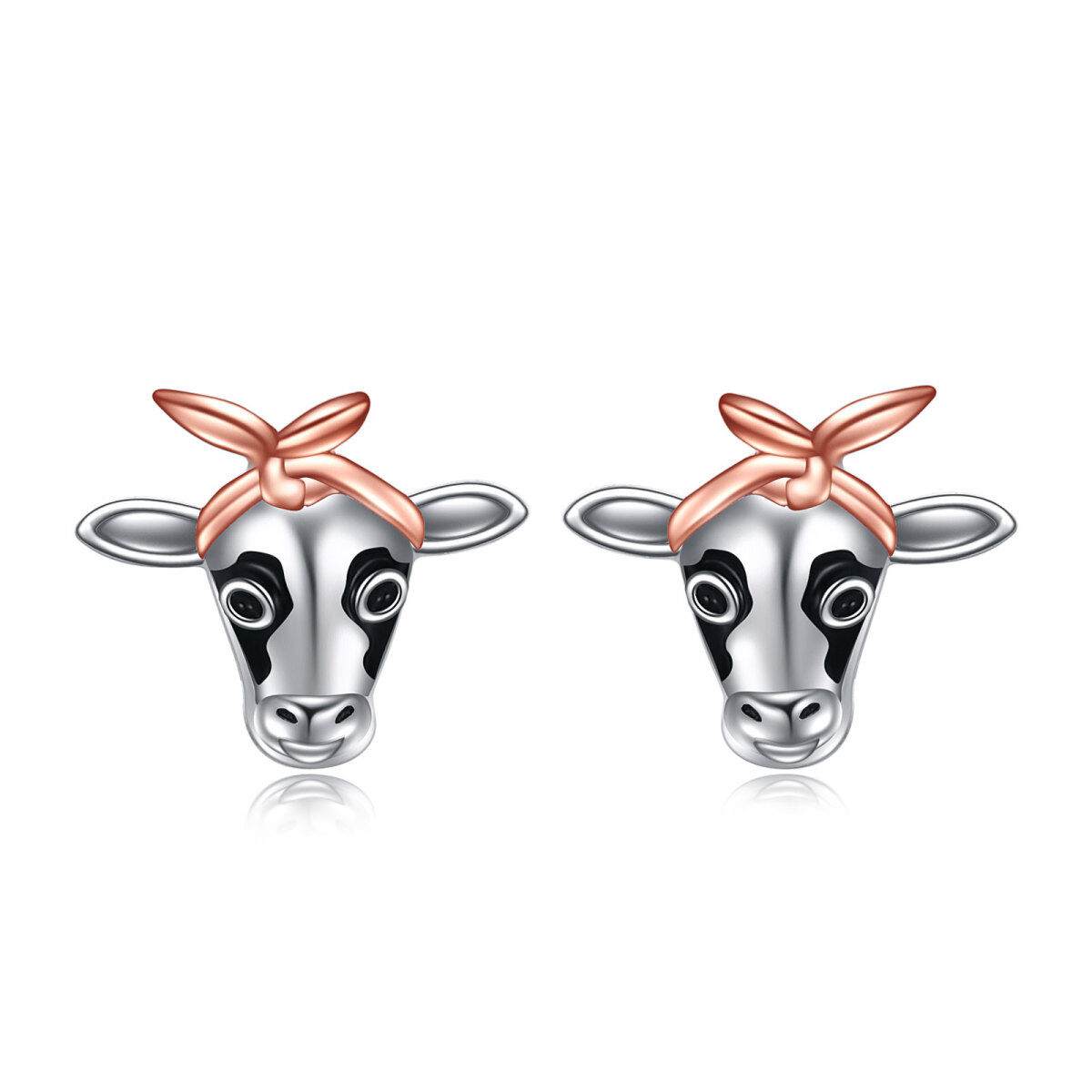 Orecchini in argento sterling bicolore con mucca e nodo a fiocco-1