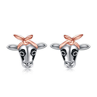 Sterling Silver Two-tone Cow & Bowknot Stud Earrings-40