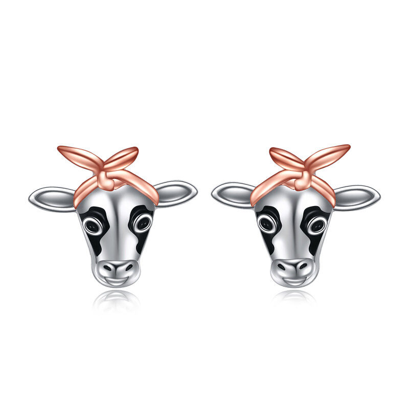 Sterling Silver Two-tone Cow & Bowknot Stud Earrings-20