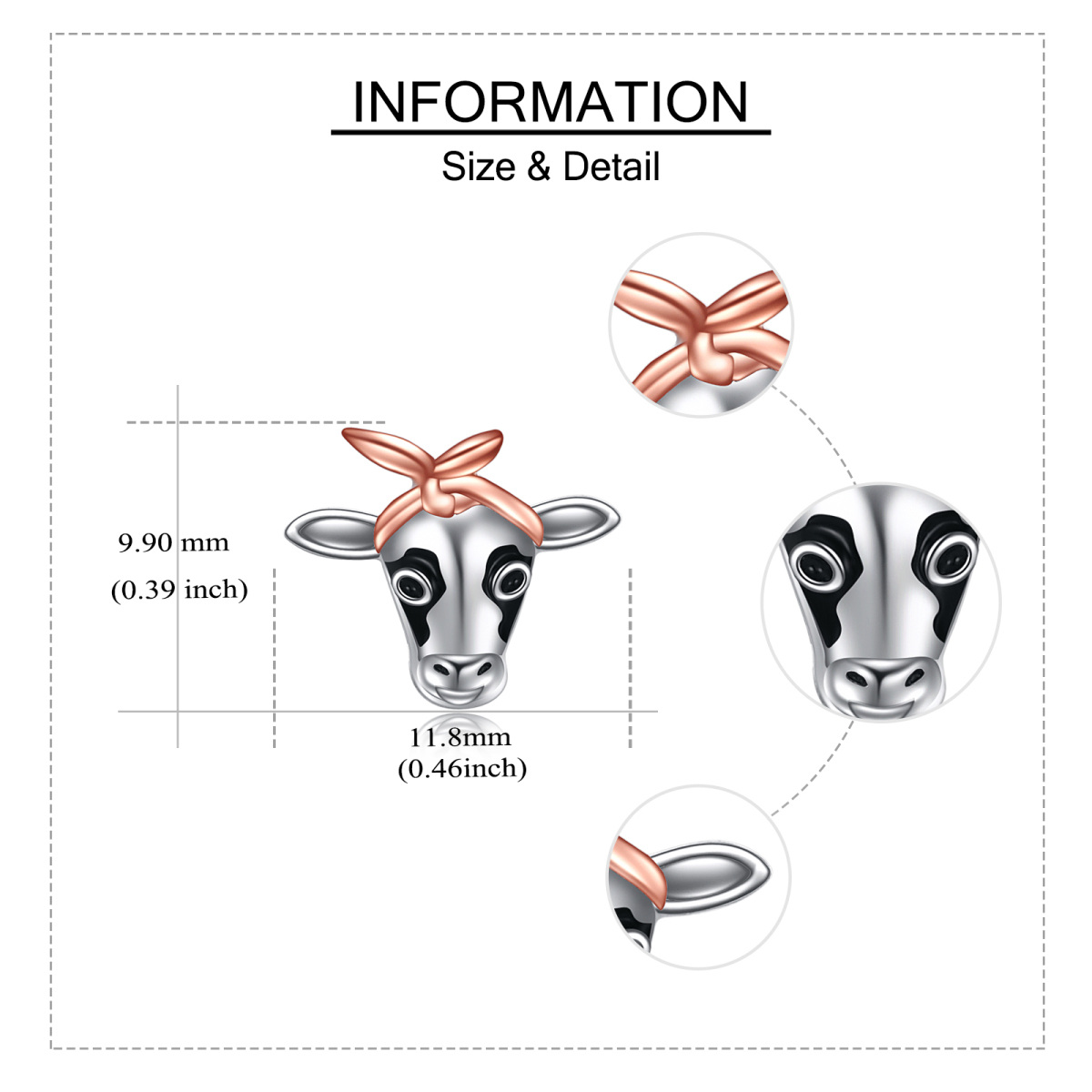 Zweifarbige Ohrstecker aus Sterlingsilber mit Kuh und Schleifenknoten-5