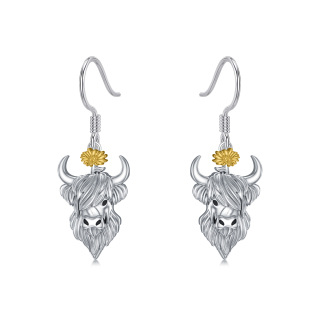 Sterling Silver Two-tone Cow Drop Earrings-19