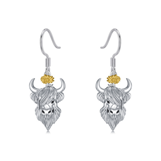 Boucles d'oreilles pendantes en forme de vache bicolore en argent sterling