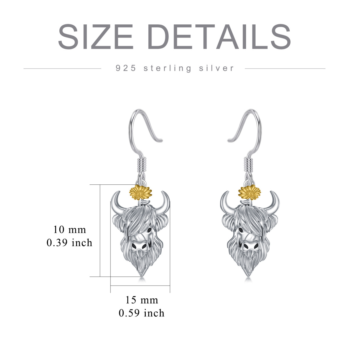 Boucles d'oreilles pendantes en forme de vache bicolore en argent sterling-4