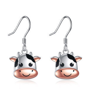 Sterling Silver Two-tone Cow Drop Earrings-21