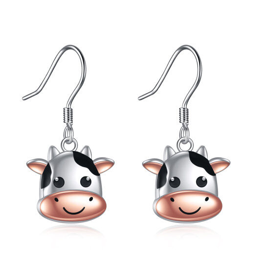 Sterling Silver Two-tone Cow Drop Earrings