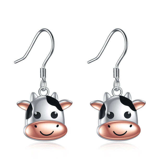 Sterling Silver Two-tone Cow Drop Earrings-1