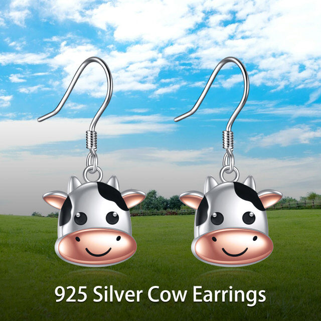 Sterling Silver Two-tone Cow Drop Earrings-6