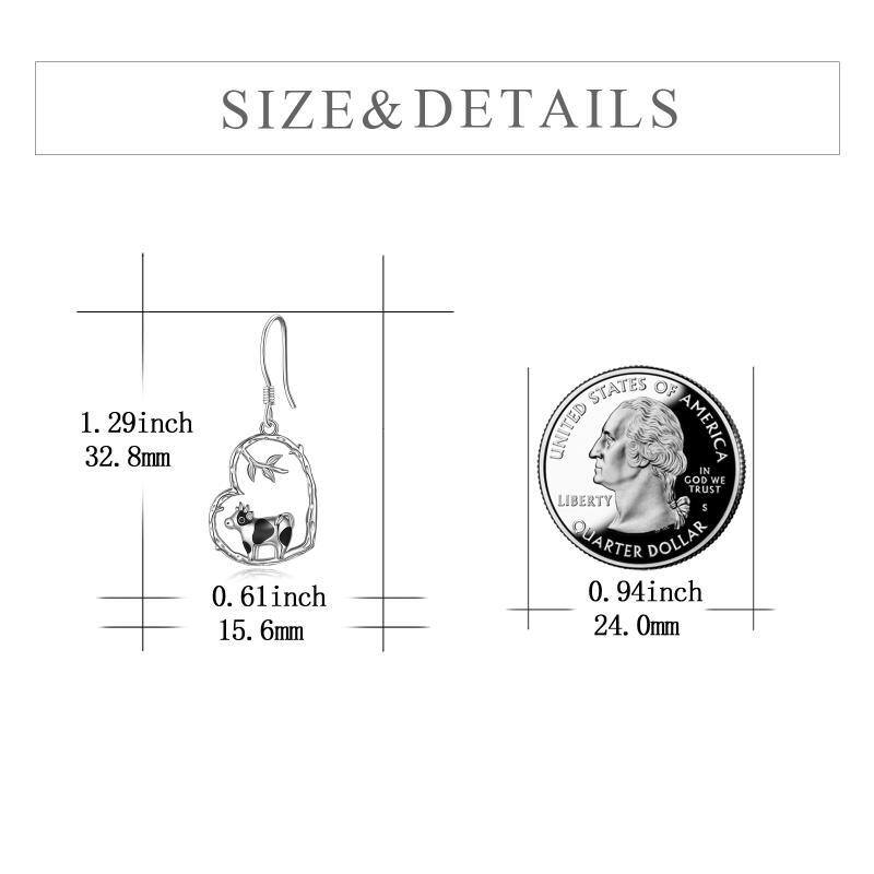 Sterling Silver Two-tone Cow & Heart Drop Earrings-5