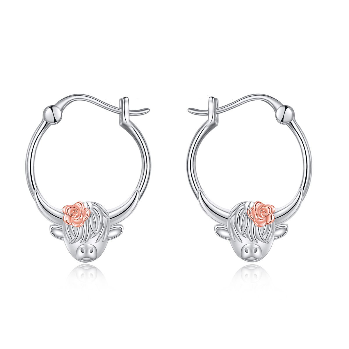 Sterling Silver Two-tone Cow Hoop Earrings-1