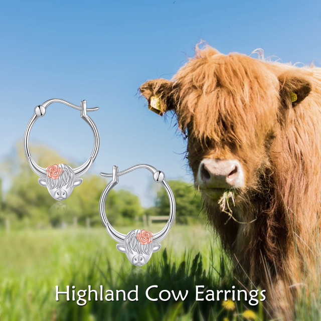 Sterling Silver Two-tone Cow Hoop Earrings-6