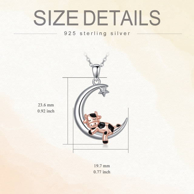 Sterling Silver Two-tone Cow & Moon Pendant Necklace-6