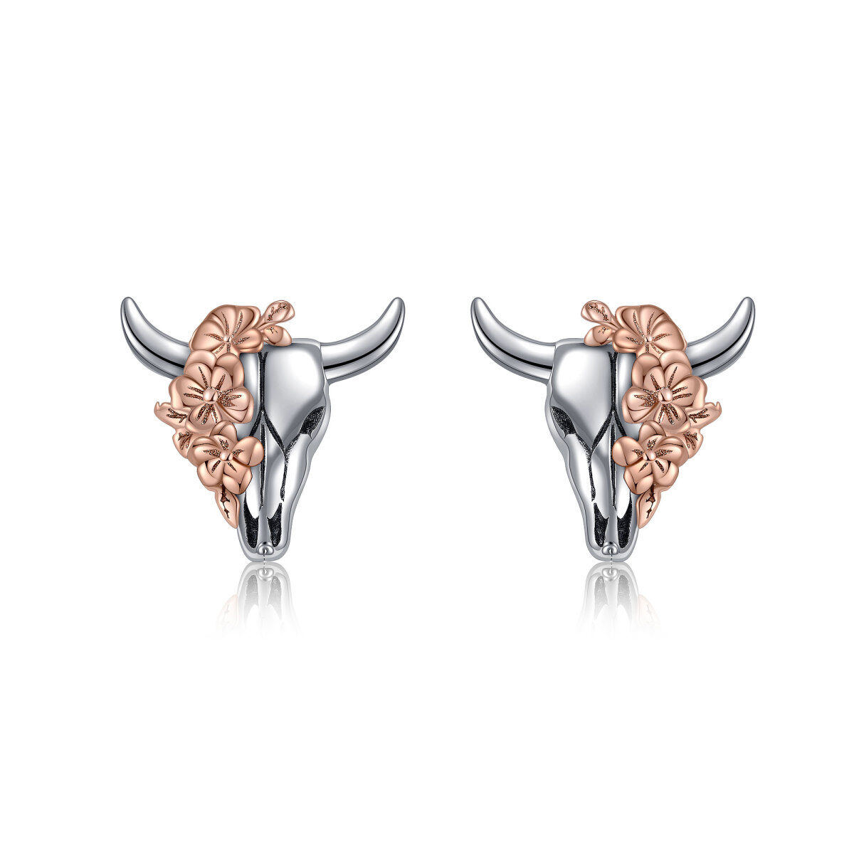 Sterling Silver Two-tone Cow Stud Earrings-1