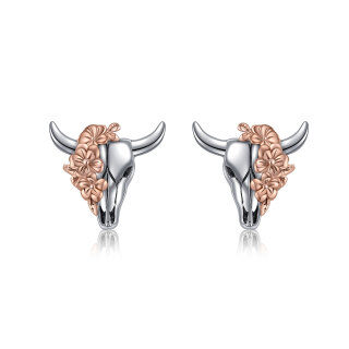 Sterling Silver Two-tone Cow Stud Earrings-15