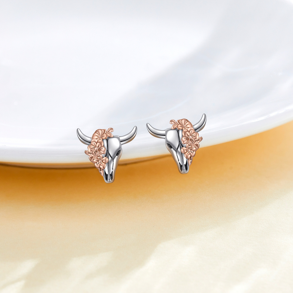 Sterling Silver Two-tone Cow Stud Earrings-4