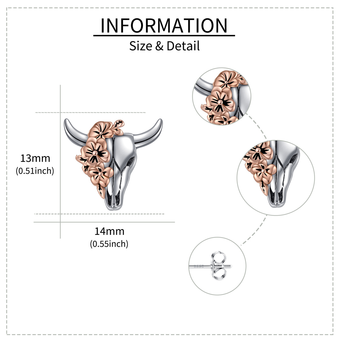 Sterling Silver Two-tone Cow Stud Earrings-5