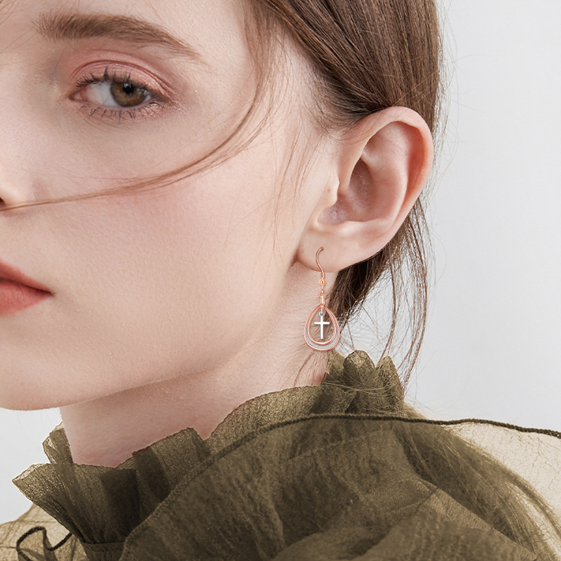 Brincos cruzados de dois tons em prata esterlina para mulheres-2