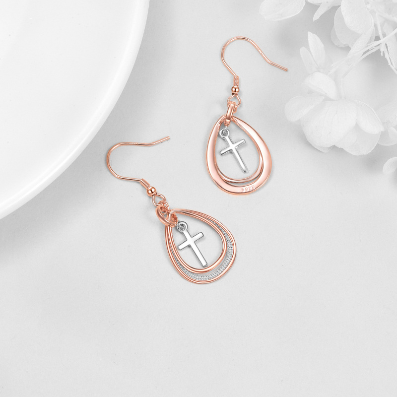 Brincos cruzados de dois tons em prata esterlina para mulheres-4