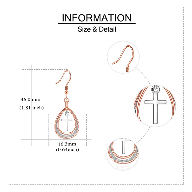 Sterling Silver Two-tone Cross & Drop Shape Drop Earrings-5