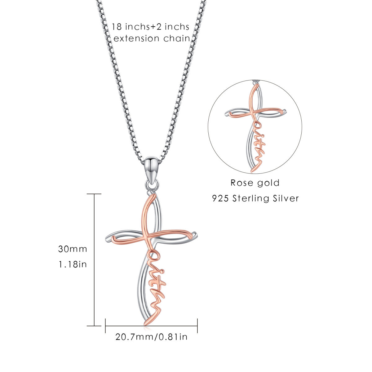 Collier en argent sterling avec pendentif croix bicolore et mot gravé-5