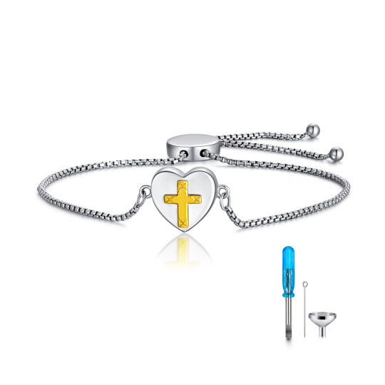 Bracelet en argent sterling avec croix et coeur pour cendres