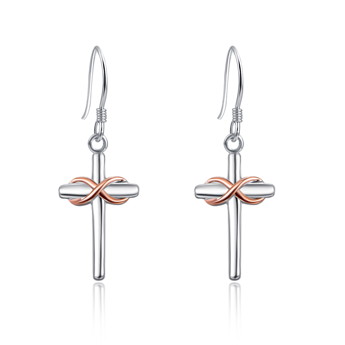 Sterling Silver Two-tone Cross & Infinity Symbol Drop Earrings-1