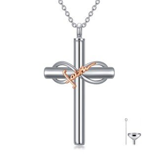 Sterling Silver Two-tone Cross & Infinity Symbol Urn Necklace for Ashes with Engraved Word-7