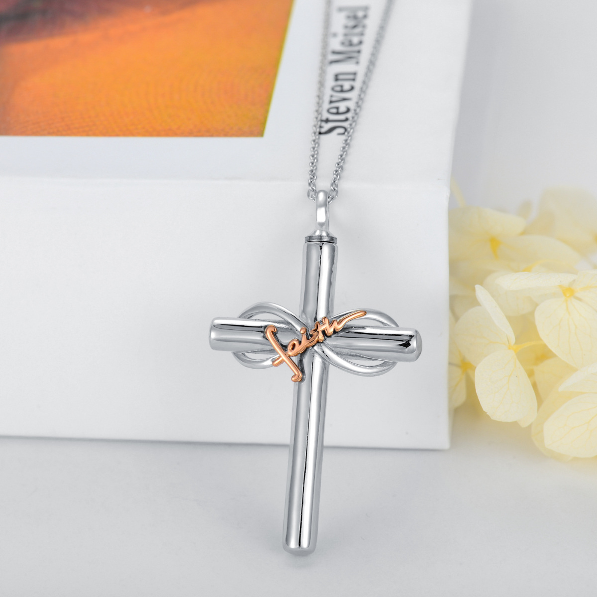 Collier en argent sterling avec croix bicolore et symbole de l'infini avec mot gravé-3