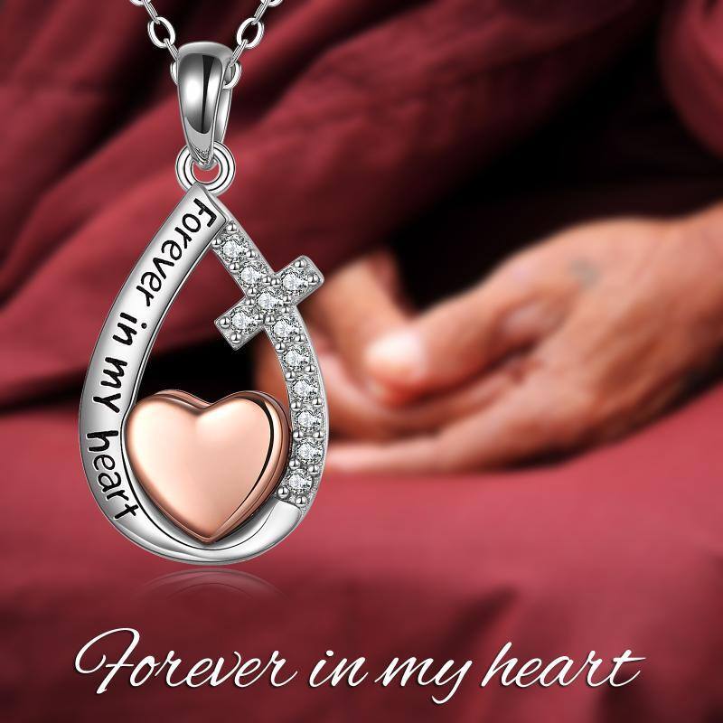 Sterling Silver Two-tone Cubic Zirconia Cross & Infinity Symbol Urn Necklace for Ashes with Engraved Word-6