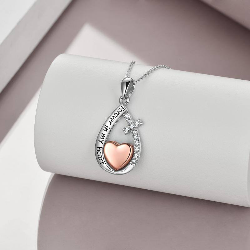 Sterling Silver Two-tone Cubic Zirconia Cross & Infinity Symbol Urn Necklace for Ashes with Engraved Word-3