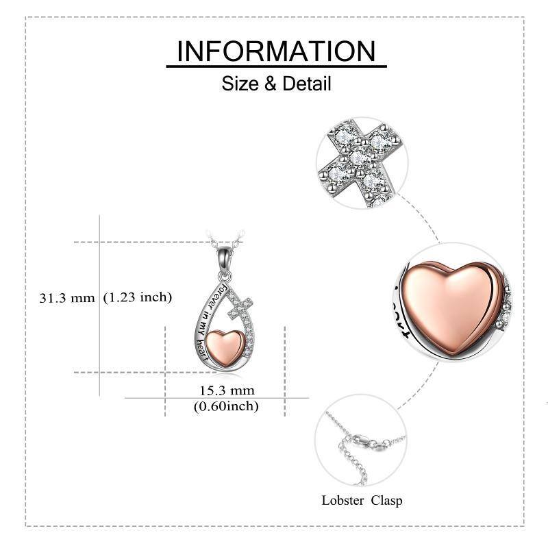 Sterling Silver Two-tone Cubic Zirconia Cross & Infinity Symbol Urn Necklace for Ashes with Engraved Word-5