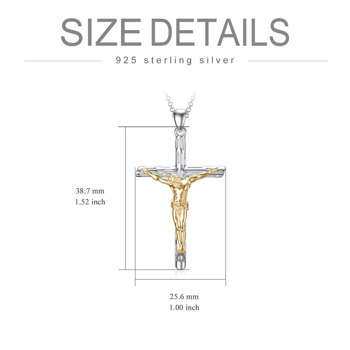 Zweifarbige Halskette mit Pfeifenanhänger aus Sterlingsilber mit Kreuz und Jesus-Kruzifix für Herren-6