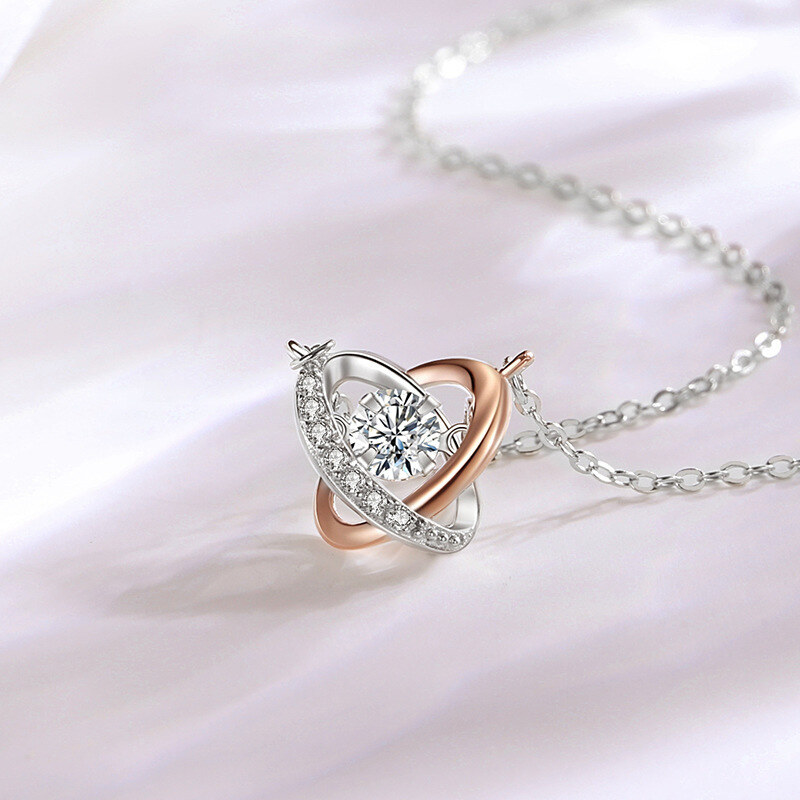 Sterling Silver Two-tone Cubic Zirconia Cross Knot & Heart Pendant Necklace-3