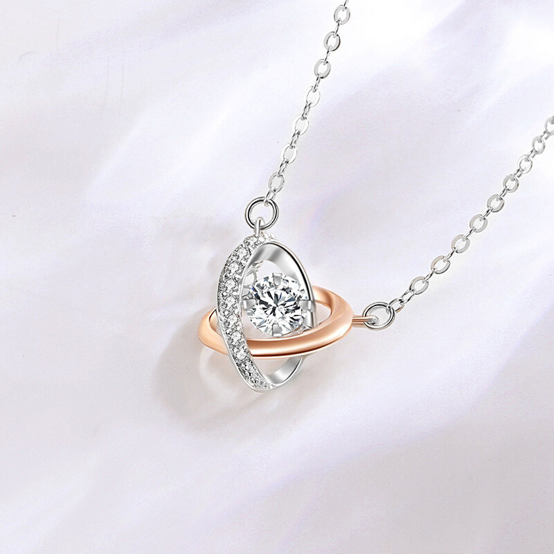 Sterling Silver Two-tone Cubic Zirconia Cross Knot & Heart Pendant Necklace-4