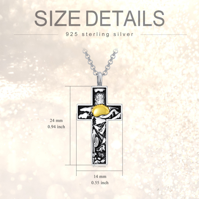 Sterling Silver Two-tone Cross & Mountains Urn Necklace for Ashes-5