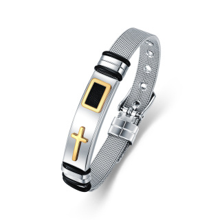 Stainless Steel Two-tone Cross Charm Bracelet for Men-8