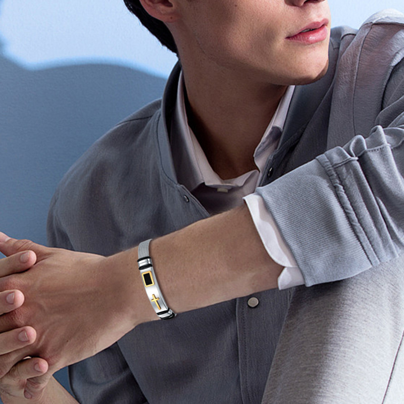 Bransoletka ze stali nierdzewnej z dwukolorowym krzyżem dla mężczyzn-2