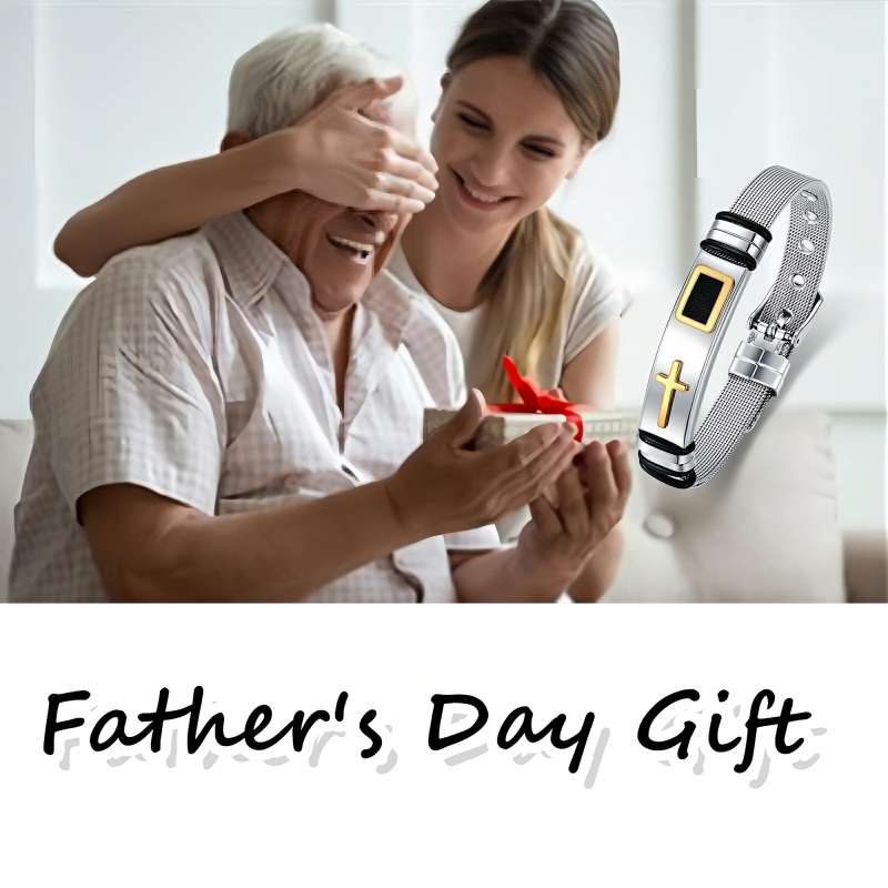 Bransoletka ze stali nierdzewnej z dwukolorowym krzyżem dla mężczyzn-6