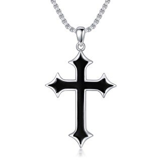 Sterling Silver Two-tone Cross Pendant Necklace for Men-10