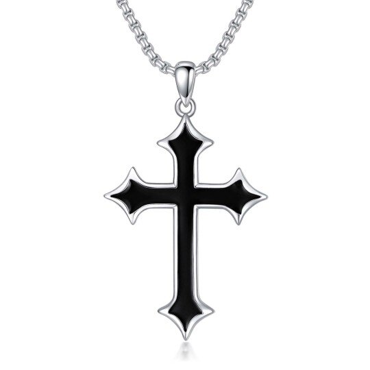 Sterling Silver Two-tone Cross Pendant Necklace for Men-1