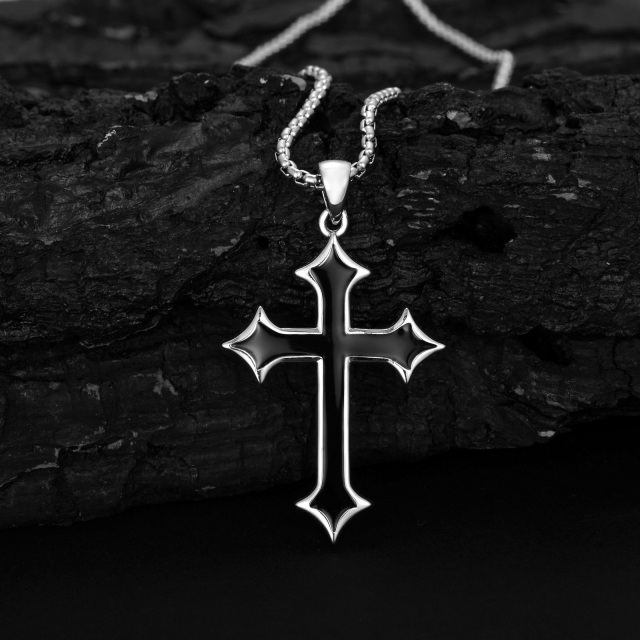 Sterling Silver Two-tone Cross Pendant Necklace for Men-3