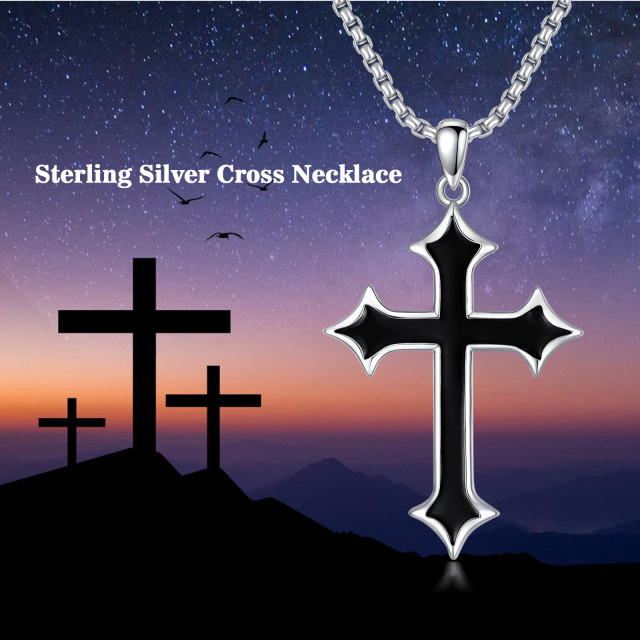 Sterling Silver Two-tone Cross Pendant Necklace for Men-6