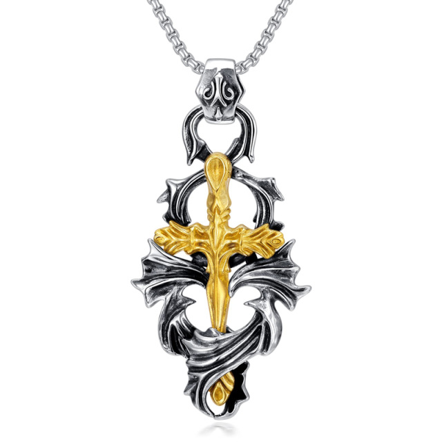 Collier en argent sterling avec pendentif croix bicolore-1