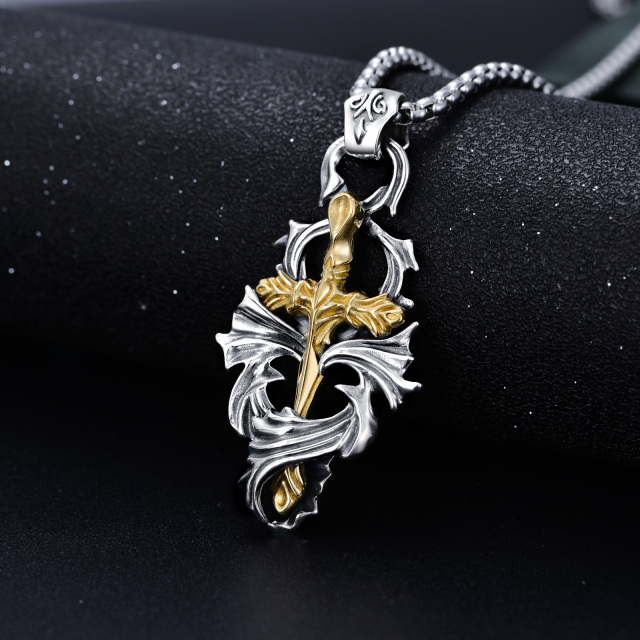 Collier en argent sterling avec pendentif croix bicolore-5