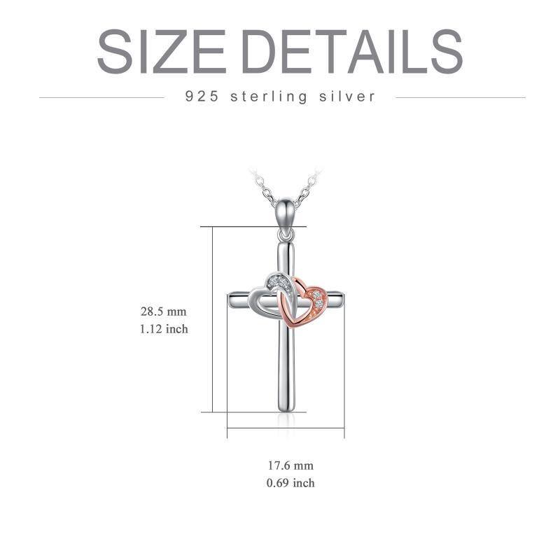 Zweifarbige Halskette mit Kreuzanhänger aus Sterlingsilber-5