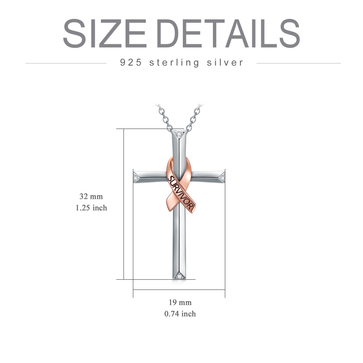 Sterling zilveren tweekleurige Cubic Zirconia kruis en lint hanger ketting met gegraveerd woord-6