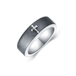 Sterling Silver Two-tone Cross Ring for Men-25