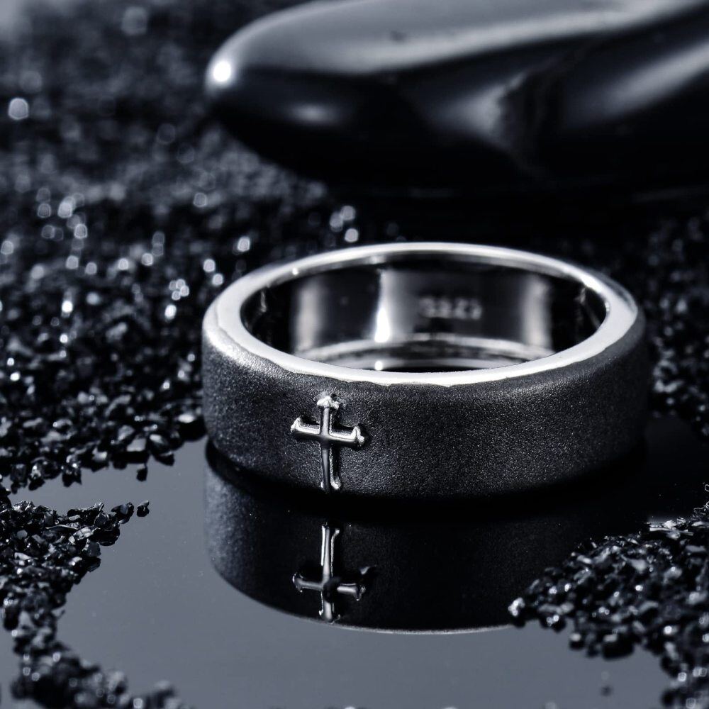 Anello bicolore in argento sterling con croce per uomo-4