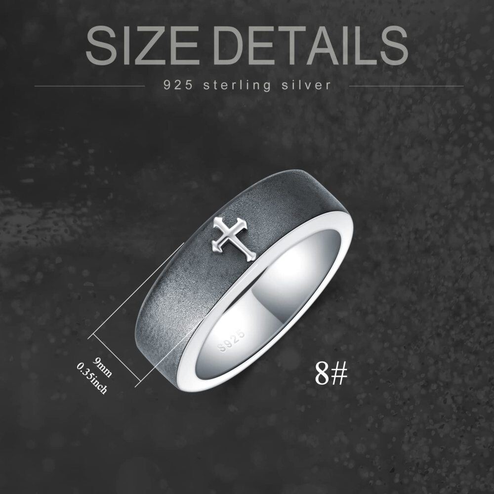 Anello bicolore in argento sterling con croce per uomo-5